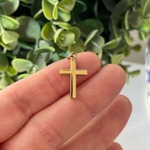 Vintage Monet Gold Toned Petite minimalist Cross Pendant 0.75”